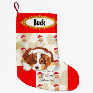 Red Tri Aussie Puppy w/Santa Stocking