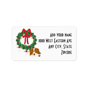 Red Tri Aussie with Christmas Wreath Label