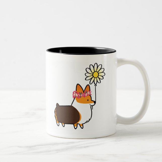 Red Tri-Colour Corgi Flower Power Mug | (Right)