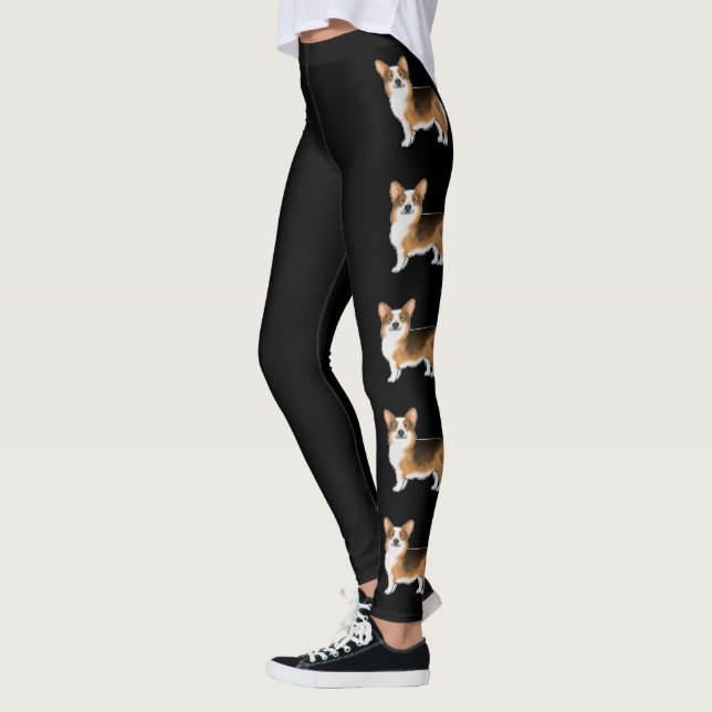 Red Tri Pembroke Welsh Corgi Cartoon Dogs Black Leggings (Left)