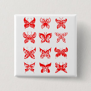 Red Tribal Butterfly Ornamental 2 Inch Square Button