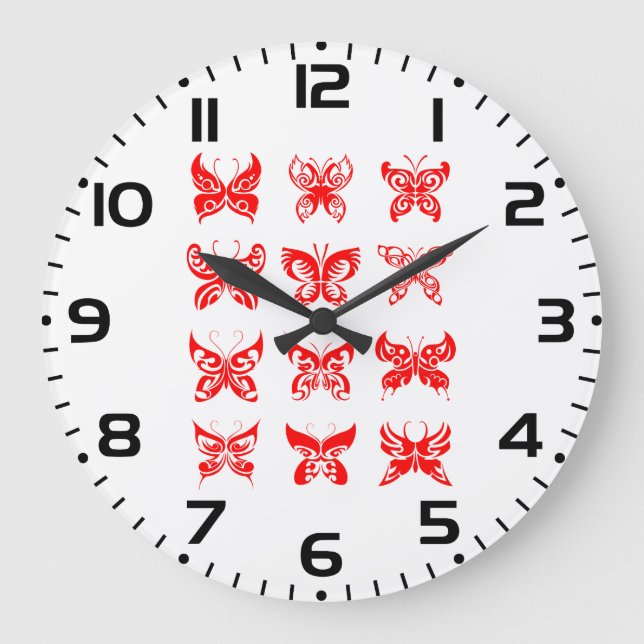 Red Tribal Butterfly Ornamental Large Clock (Front)