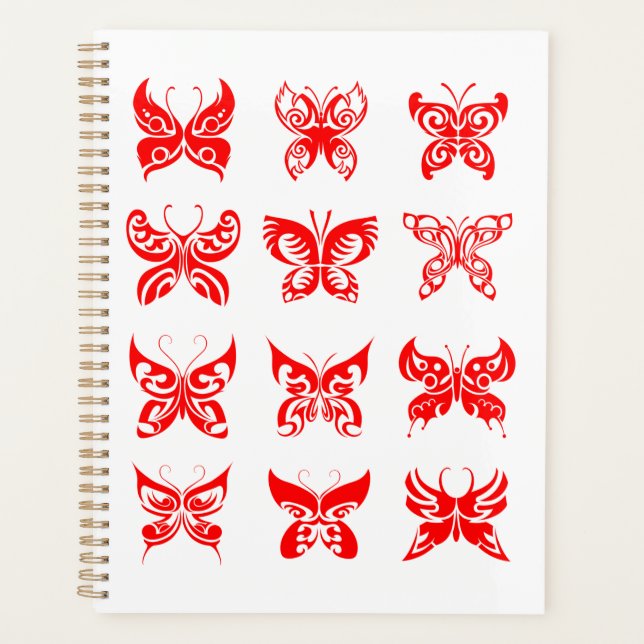 Red Tribal Butterfly Ornamental Planner (Front)
