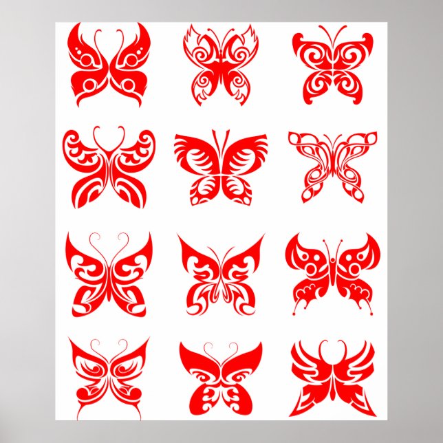 Red Tribal Butterfly Ornamental Poster (Front)