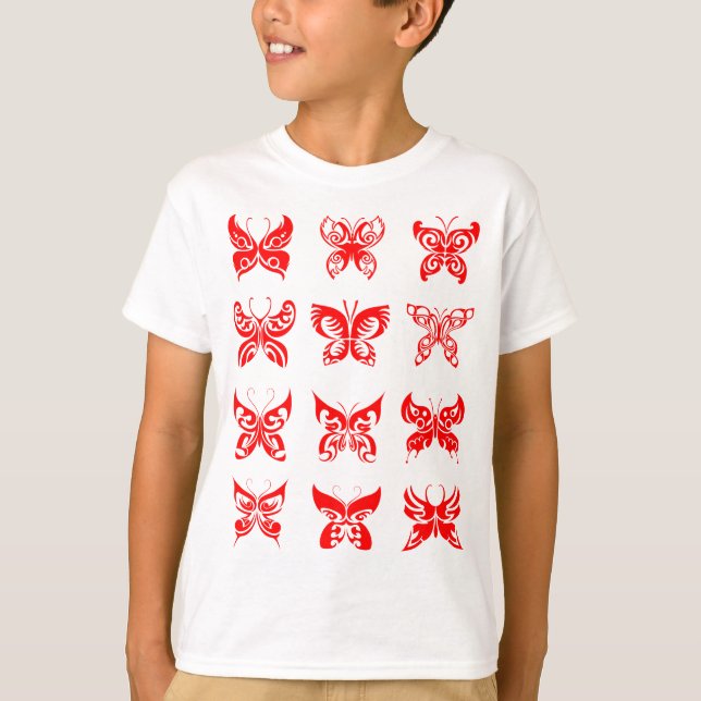Red Tribal Butterfly Ornamental T-Shirt (Front)