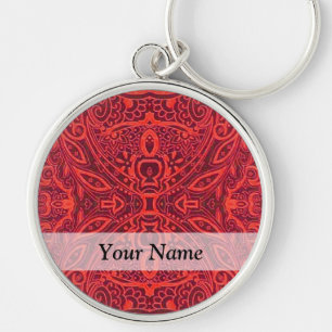 Red tribal damask pattern keychain