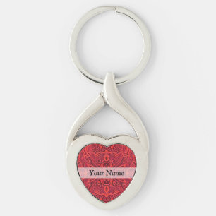 Red tribal damask pattern keychain