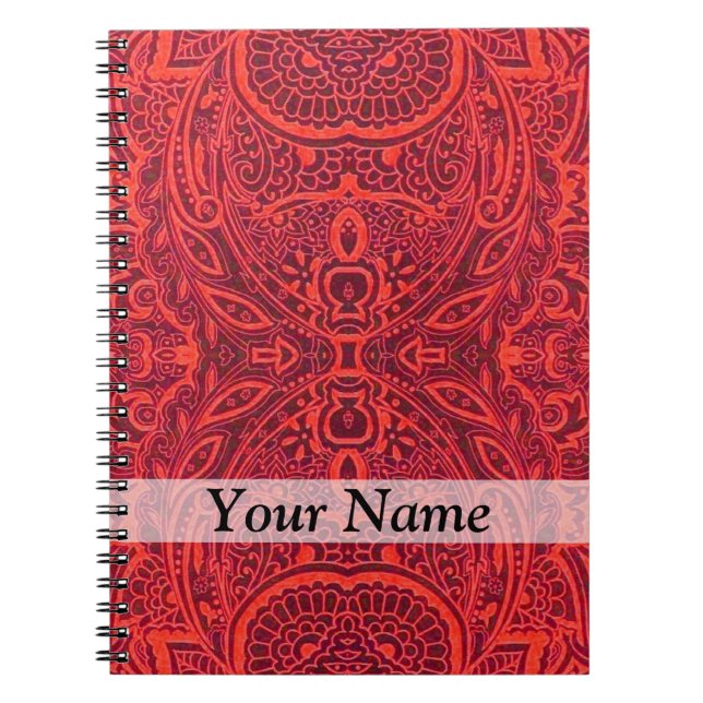 Red tribal damask pattern notebook (Front)