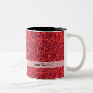 Red tribal damask pattern Two-Tone coffee mug