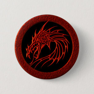 RED TRIBAL DRAGON 2 INCH ROUND BUTTON