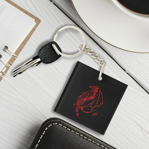 Red Tribal Dragon Black Business Logo Keychain