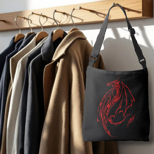 Red Tribal Dragon Black Crossbody Bag