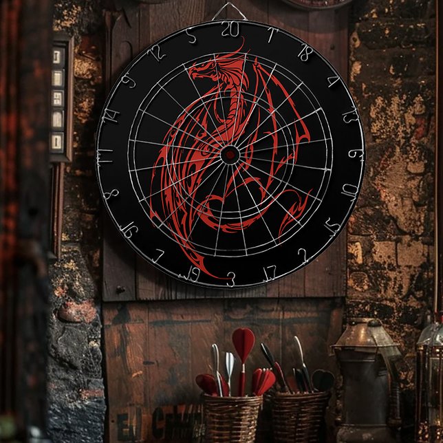 Red Tribal Dragon Black Dartboard (Creator Uploaded)