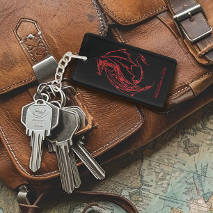 Red Tribal Dragon Black Keychain