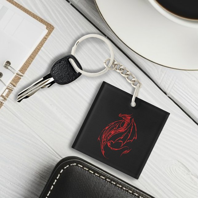 Red Tribal Dragon Black Keychain (Creator Uploaded)