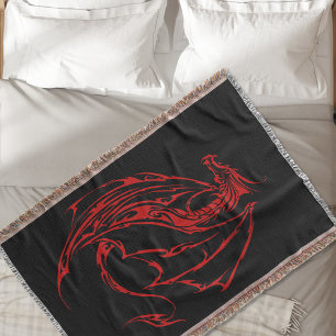 Red Tribal Dragon Black Throw Blanket