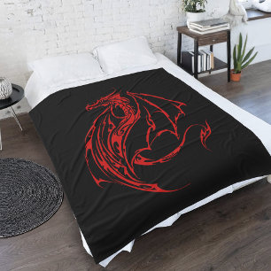 Red Tribal Dragon Fleece Blanket