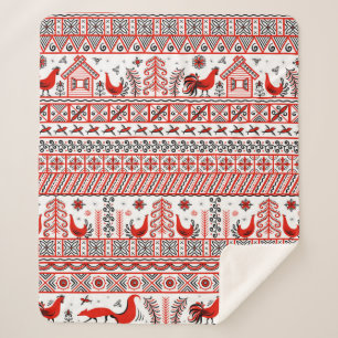 Red tribal ethnic seamless pattern sherpa blanket