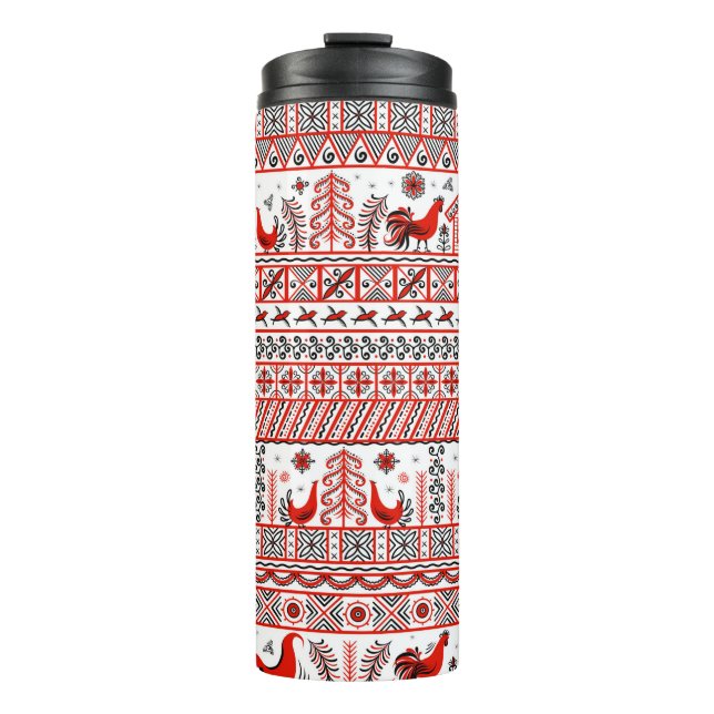 Red tribal ethnic seamless pattern thermal tumbler (Front)