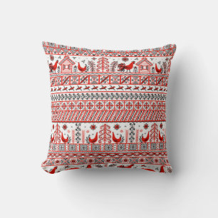 Red tribal ethnic seamless pattern throw pillow