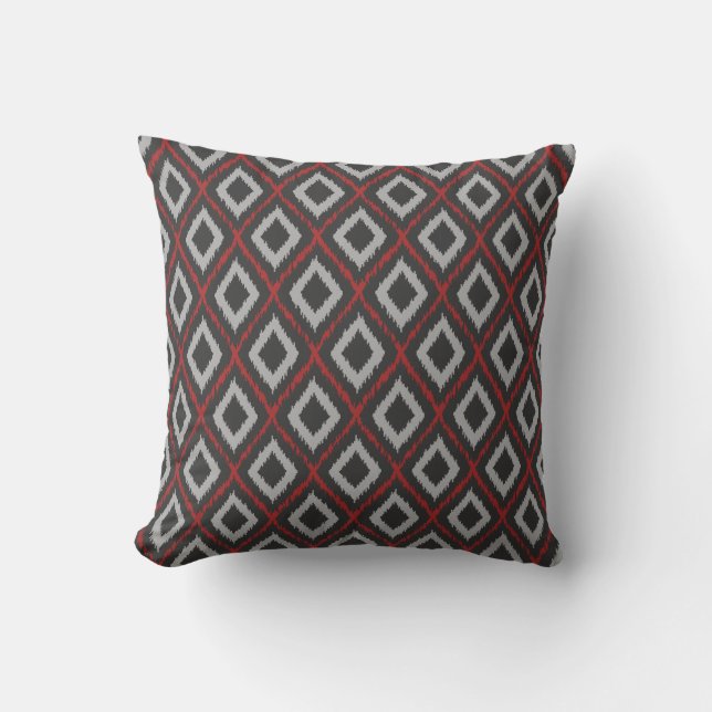 Red Tribal Ikat Throw Pillow (Front)