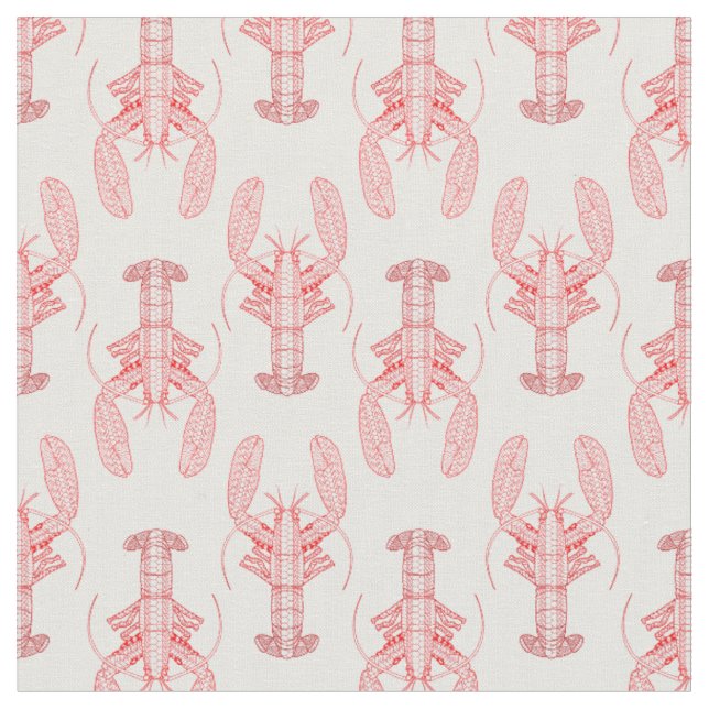 Red Tribal Lobster Nautical Fabric (Close Up)