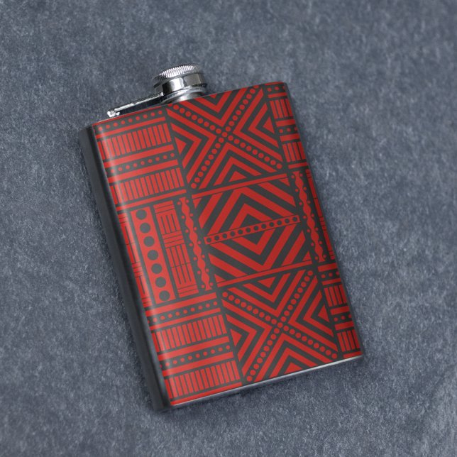 Red Tribal Pattern Art Hip Flask (flask)