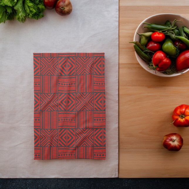 Red Tribal Pattern Art Kitchen Towel (Kitchen Towel)