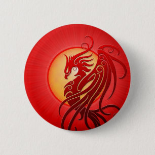 Red Tribal Phoenix 2 Inch Round Button