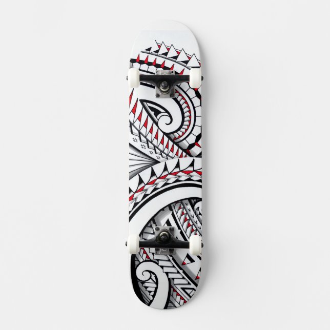 Red tribal polynesian patterns with shading skateboard (Front)