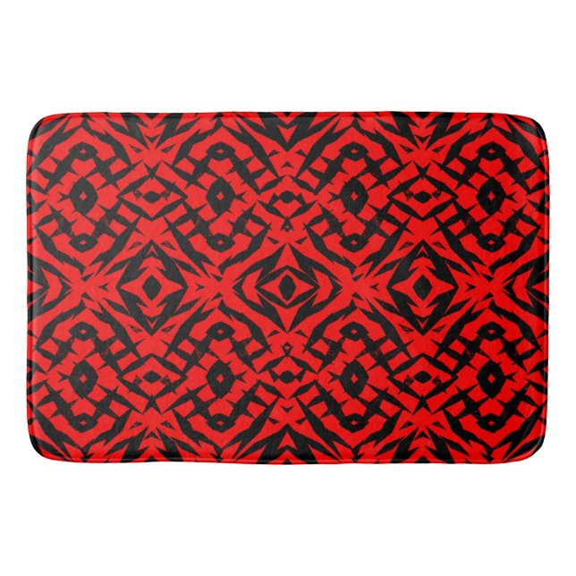 Red tribal shapes pattern bath mat (Front)