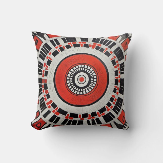 Red Tribal Sunburst Pillow (Front)