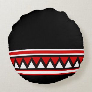 Red Tribal Triangles Round Pillow