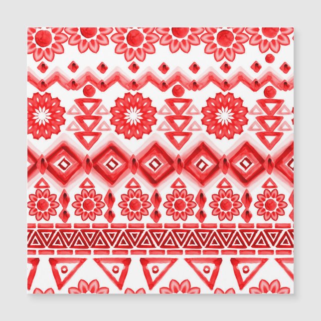 Red tribal, watercolor ethnic pattern. (Front)