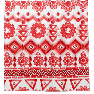 Red tribal, watercolor ethnic pattern.