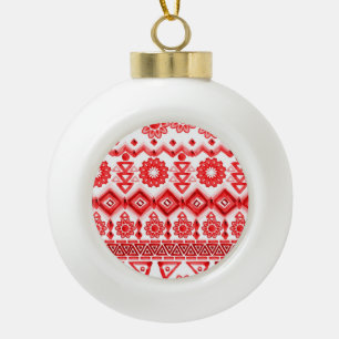 Red tribal, watercolor ethnic pattern. ceramic ball christmas ornament