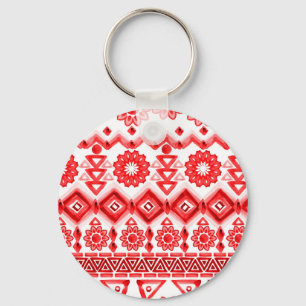 Red tribal, watercolor ethnic pattern. keychain