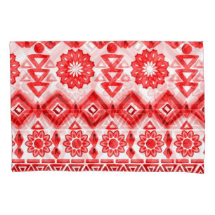 Red tribal, watercolor ethnic pattern. pillowcase