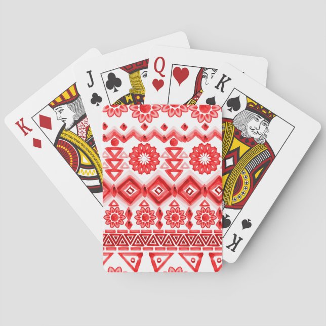Red tribal, watercolor ethnic pattern. playing cards (Back)