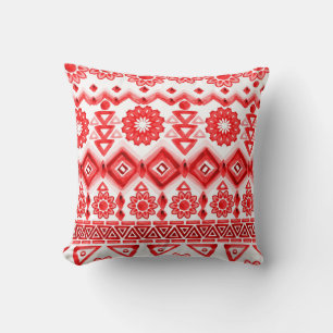 Red tribal, watercolor ethnic pattern. throw pillow