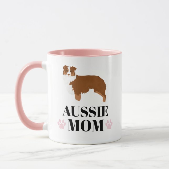 Red Tricolored Aussie Mom dog photo Mug (Left)
