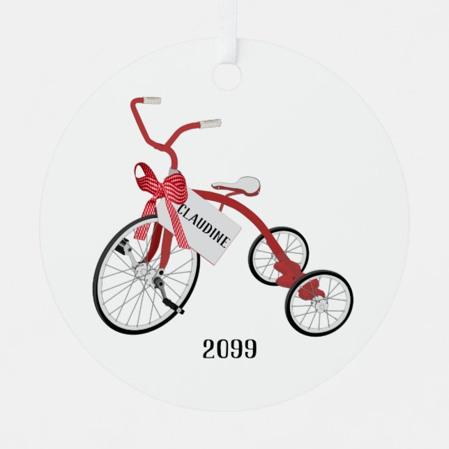 Red Tricycle Girls Christmas Ornament (Front)