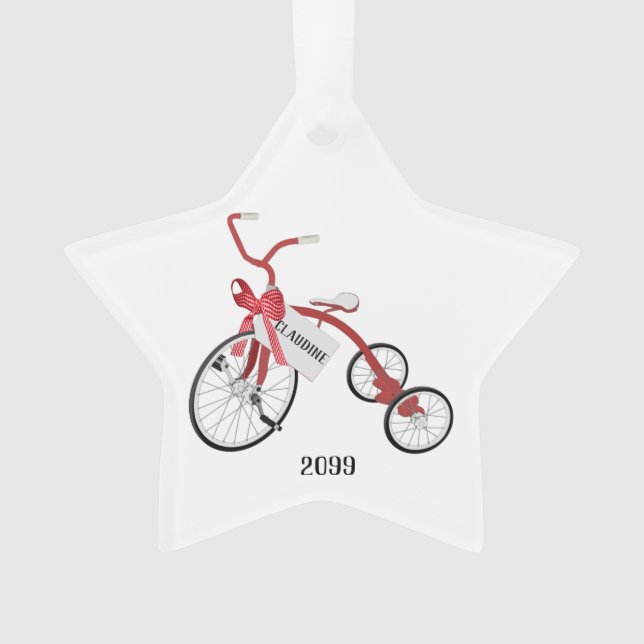 Red Tricycle Girls Star Acrylique Noël Ornament (devant)