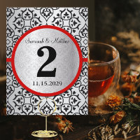 Red Trim Black Silver Gray Table Number