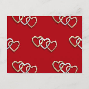 Red Triple Interlocking Gold Hearts PostCard! Postcard