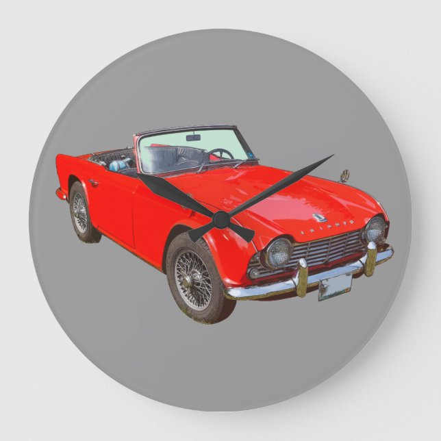 Red Triumph Tr4 Convertible Sports Car Large Clock (Front)