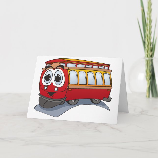 Red Trolley Cartoon Card (Front)