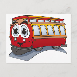 Red Trolley Cartoon Postcard