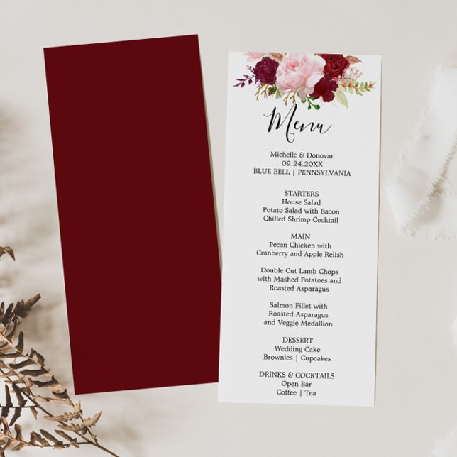 Red Tropical and Romantic Dinner Menu Card (Creator Uploaded)