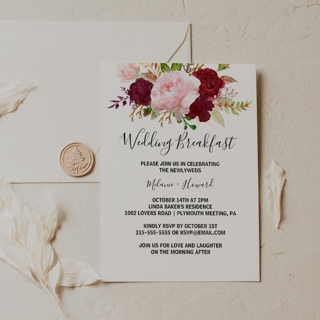 Red Tropical and Romantic Wedding Breakfast Invitation (Creator Uploaded)